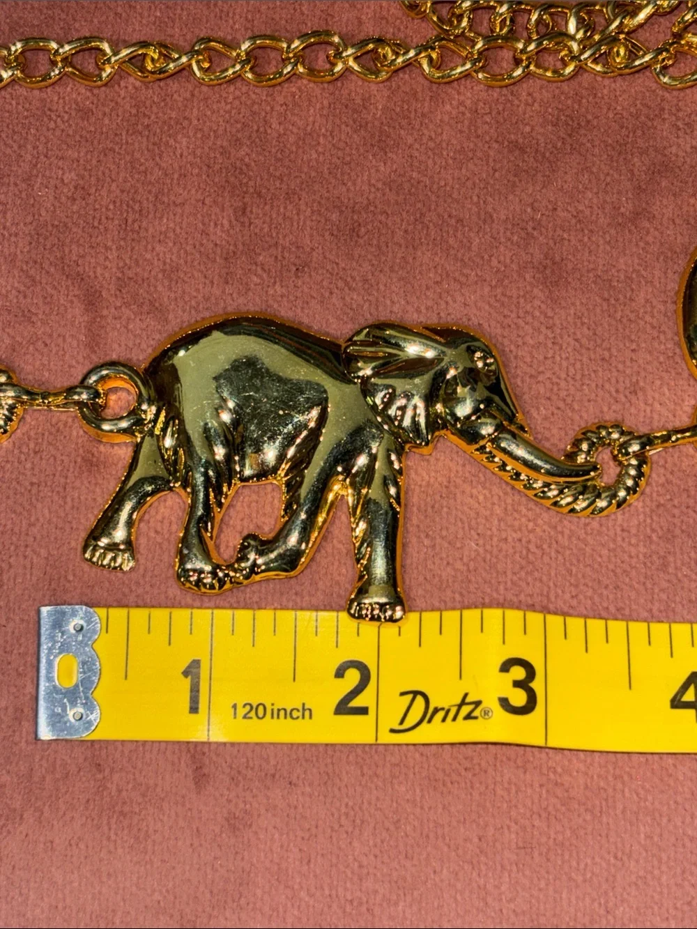 Vintage gold tone metal elephant link belt women’s 42” statement chain belt